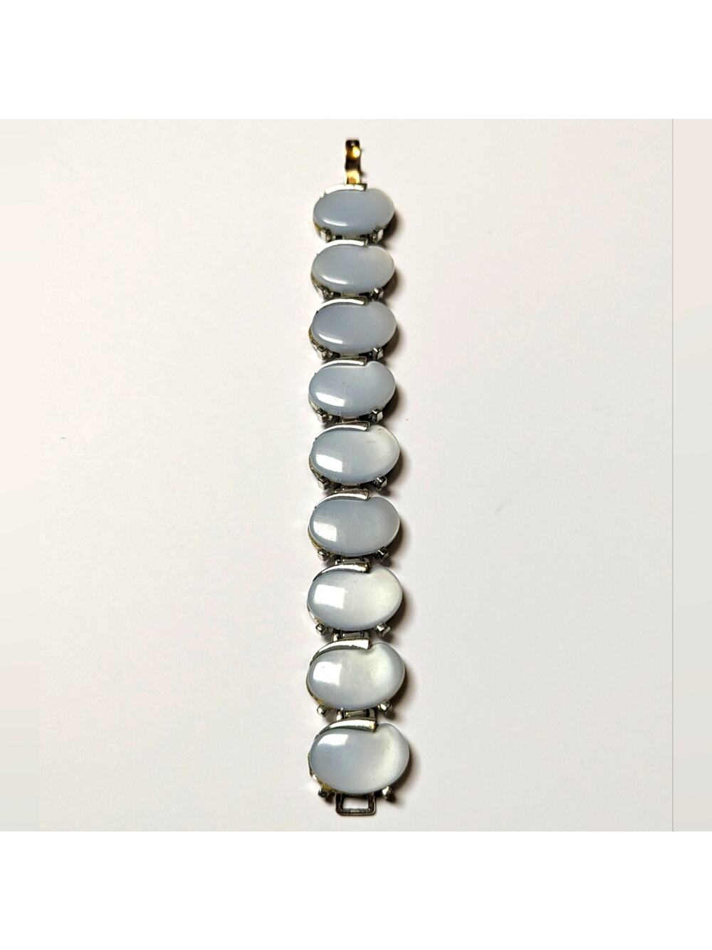 Vintage Leru Light Blue Moonglow Thermoset Lucite Silver Tone Bracelet